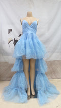 Sexy Träger Hochzeitskleid Blau Langer Schleppe Hohe Taille Schleppe Hochzeits Brautjungfernkleid