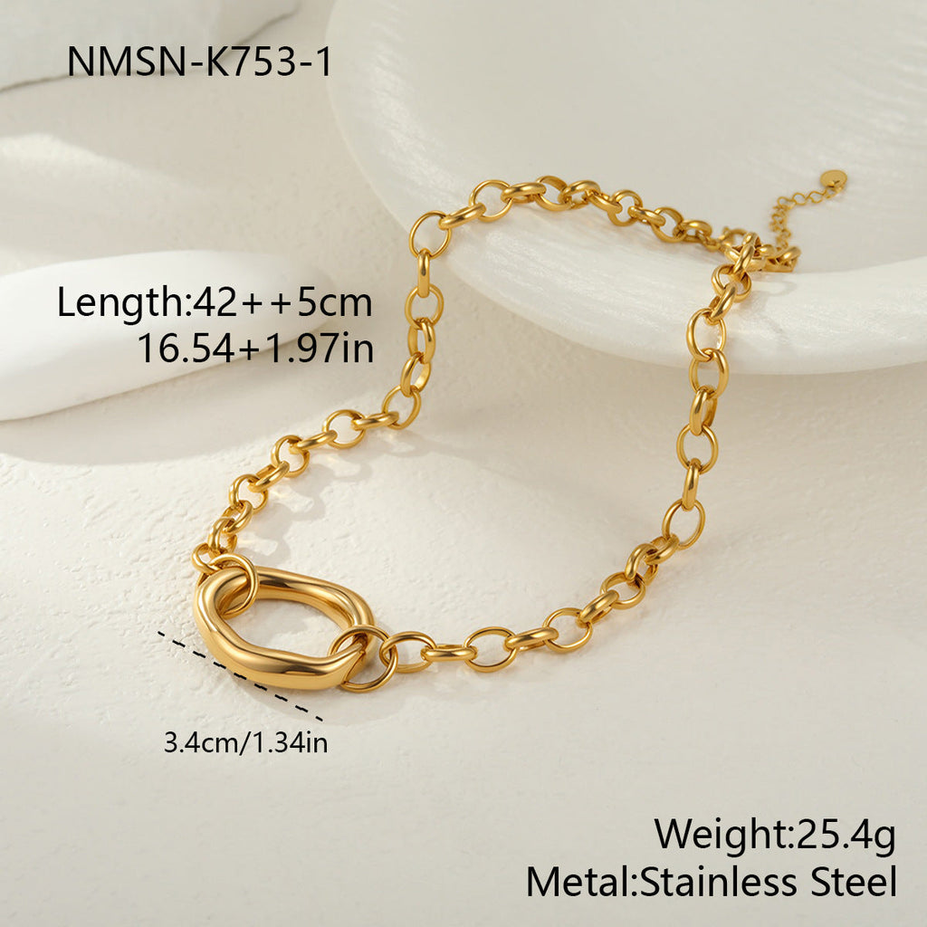 Personality Geometry Hollow Out Cutout Stainless Steel Necklace Bracelet Ear Studs Ornament Set All Match Ring