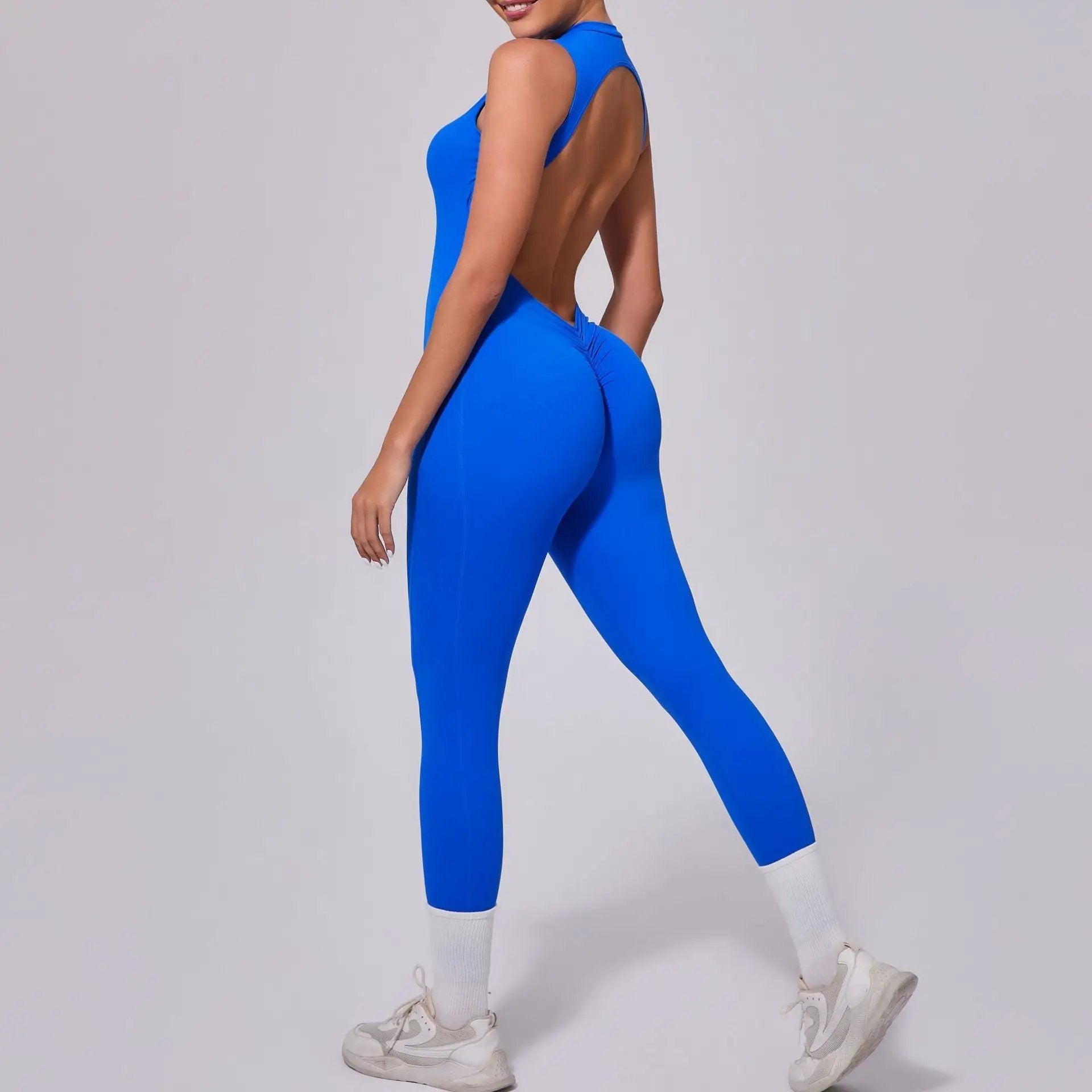Backless Sleeveless Yoga Jumpsuit Peach Hip Fitness Detachable Chest Pad Sports Jumpsuit by Wanita Store