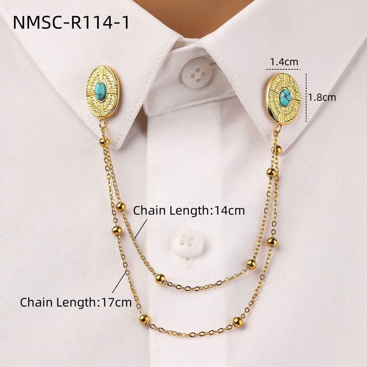 Oval Turquoise Stainless Steel Collar Pin All Match Shirt Neckline Ornament Women