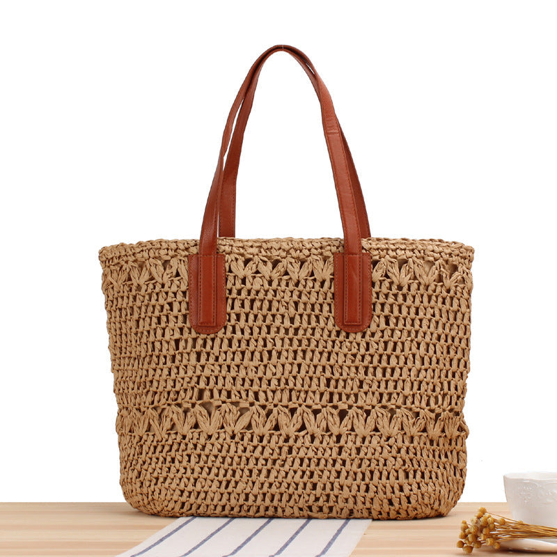 Sommer ausgehöhlte gewebte Tasche Papierschnur Umhängetasche Strohsack lässige Strandtasche für Damen