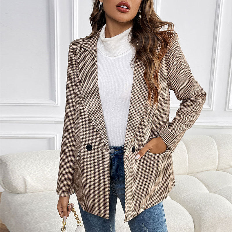 Herbst-Ein-Knopf-Blazer mit Hahnentrittmuster