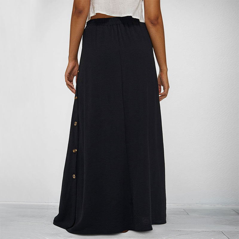 Black Pocket Dress Women Clothing Casual Office Button Skirt
