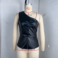Summer Women Single Breasted Short Faux Leather Shoulder Sexy off Shoulder Vest