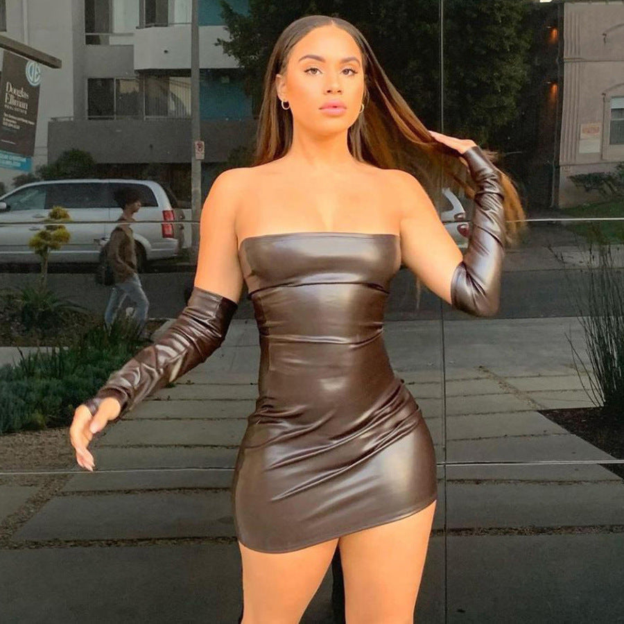 Herbst Überärmel Neckholder Carmen-Ausschnitt Schmal Geschnitten Figurfreundlich Etui Sexy Kleid Damen