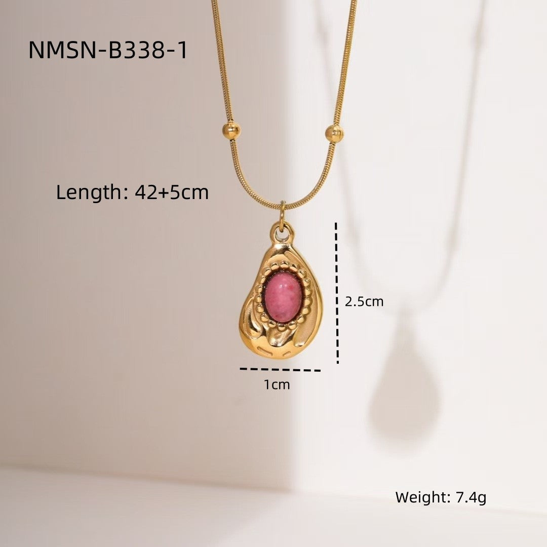 Arrival Rhodochrosite 18K Gold Titanium Steel Necklace for Women Affordable Luxury All Match High Sense Stainless Steel Embellished Accessories