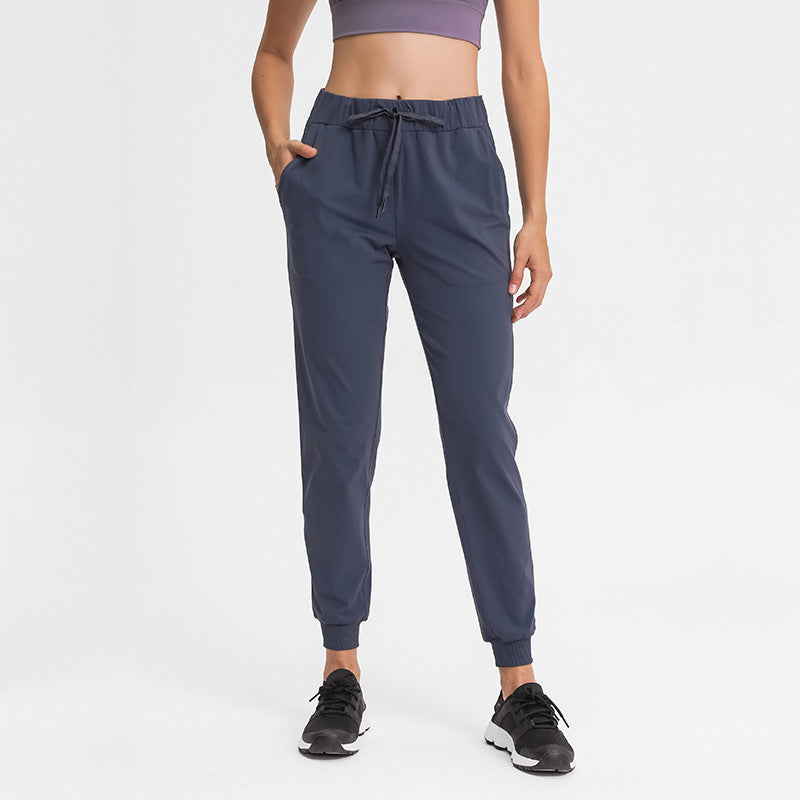 Frühling Sommer Elastische Schnür-Taillen-Yogahose Schlichte Gerade Sportliche Freizeit-Hose mit elastischem Knöchelbund für Damen
