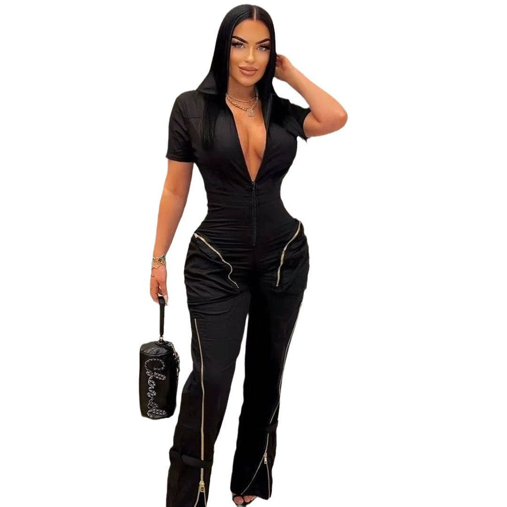 Sexy Sommer Reißverschluss Overall mit Taschen