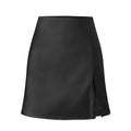 Satinrock, Spitze, Schlitz, hoher Bund, elastischer kurzer Rock, sexy Hüftrock Damen