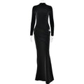 Summer Half High Collar Long Sleeves Dress Sexy Slim Fit Faux Two Piece Solid Color Dress
