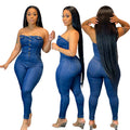 Lässiger Tube Top Damen-Overall aus schmal geschnittenem Denim