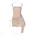 Women Clothing Autumn Satin Stitching Graceful Tube Top Sheath Pleated Slim Dress for Women