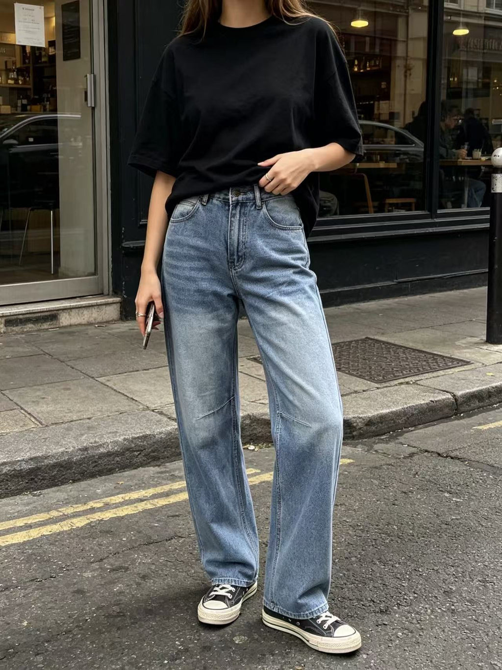 Washed Loose Wide Leg Casual Women Jeans Trousers