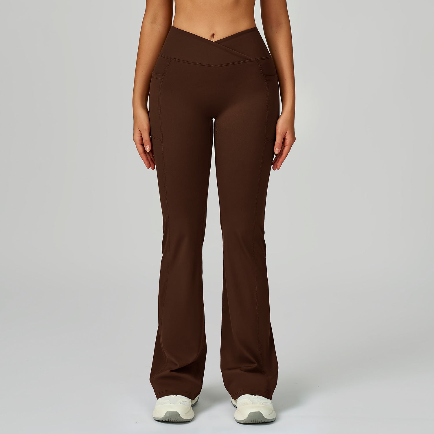 High Waist Nude Feel Bell Bottom Pants Women Cross Waist Wide Leg Bootcut Trousers Outdoor Casual Sports Bell Bottom Pants