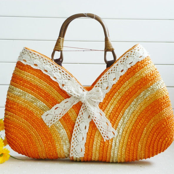 Farbstrohmaschine bestellen handgemachte Strohtasche wilde Strand Korbtasche