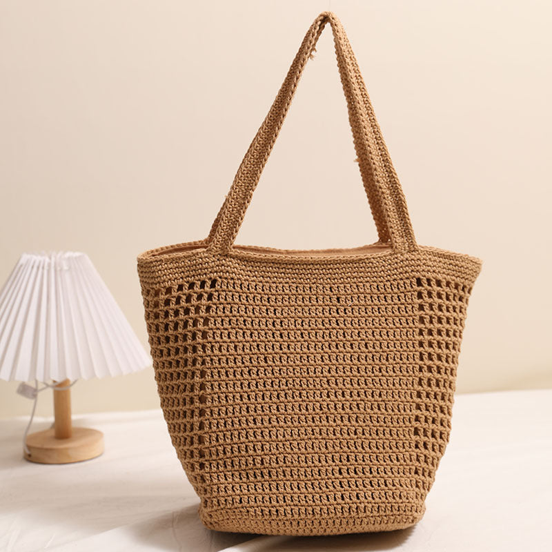 Große Kapazität Baumwollfaden Gewebte Tasche Hohl Out Cutout Schulter Strohtasche Urlaub Strandtasche Frauen Tasche