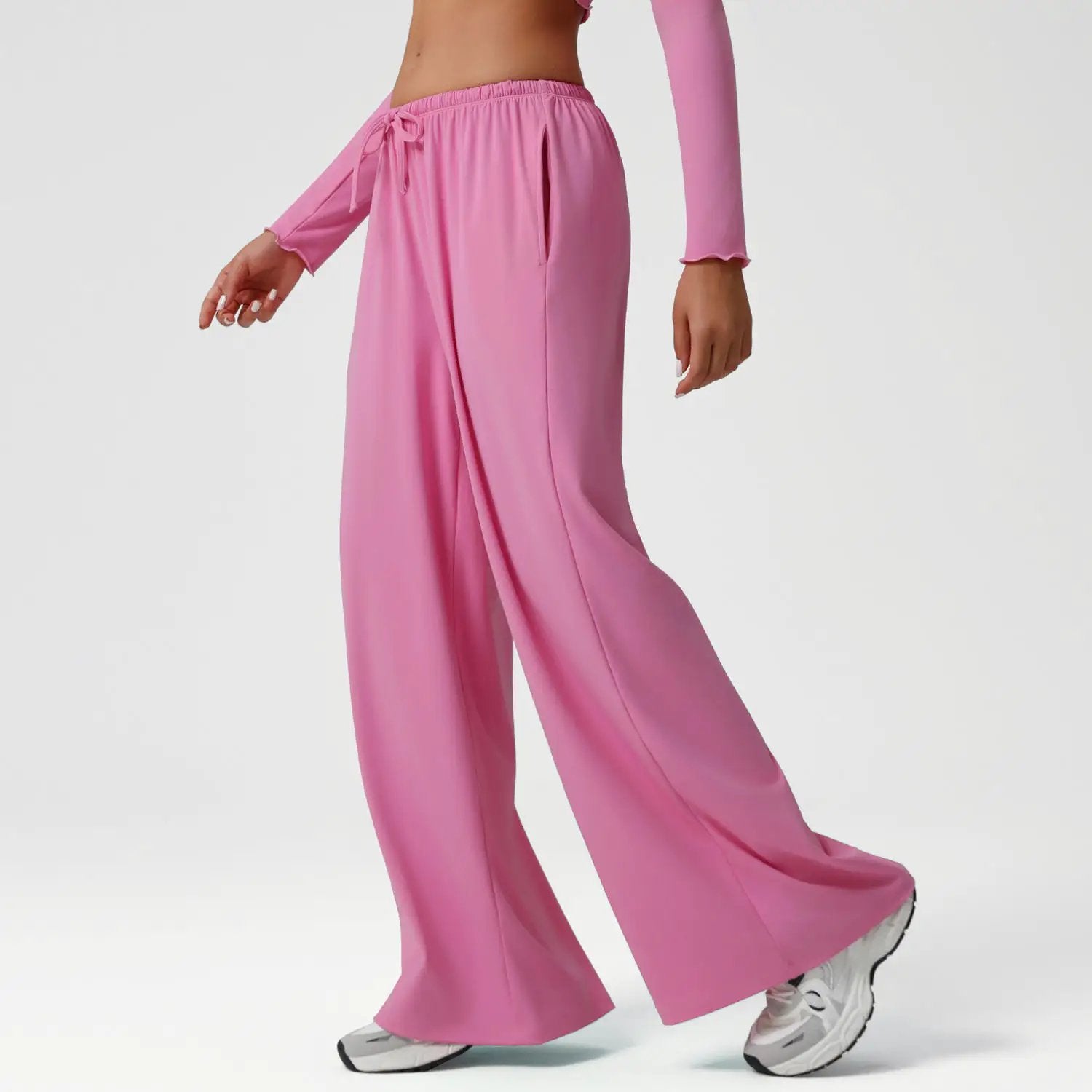 Autumn Winter Wide Leg Women Sports Pants Loose Low Waist Fitness Pants Drawstring Elastic Casual Yoga Pant Belt Pocket by Wanita Store
