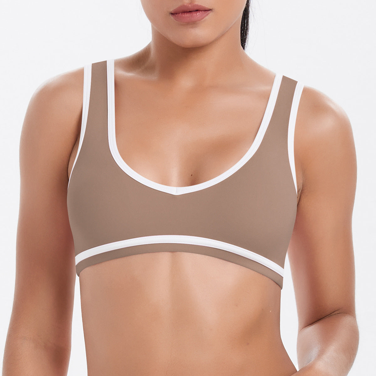 Enges Nude-Gefühl Kontrastfarben Sport-Rückenformer Damen Rückenfreier Yoga-BH Tennis-Workout-Kleidung Oberbekleidung Sport-Top