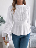 Herbst Winter Einfarbig Twist-Taille Figurbetonend Rüschen Langarm Pullover Damenbekleidung
