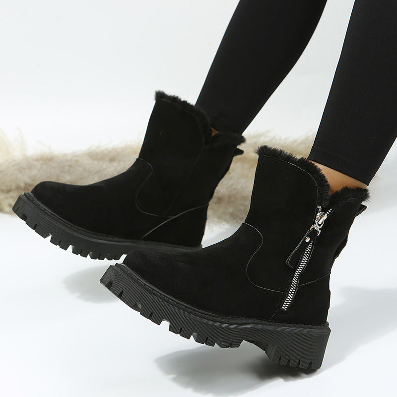 Schneestiefel Damen Trend Winter Mid Calf plus Samt Verdickung Thermische Baumwollschuhe Faux Shearling Jacke Winter Damen Stiefel