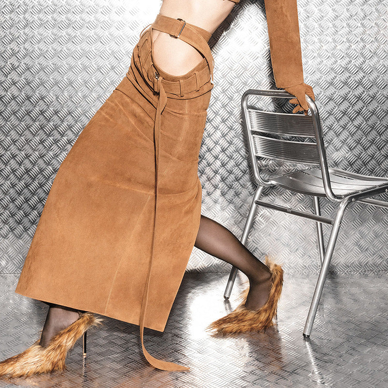 Rock Damen Herbst Persönlichkeit Modischer Uni-Design High Waist Rock