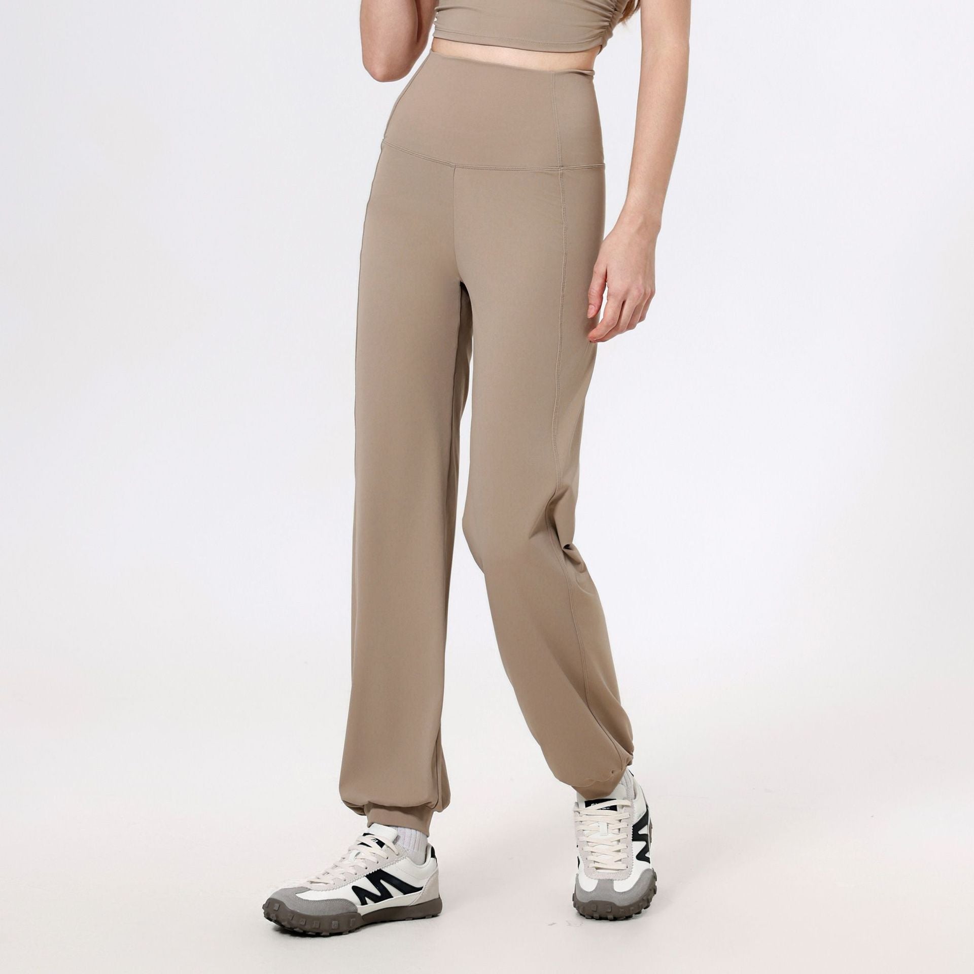 High Waist Bauchstraffende Sporthose Locker Geschnitten Gerade Beinweite Knöchellange Hose Damen Schnelltrocknende Lauf-Fitnesshose Nude-Feel Yogahose