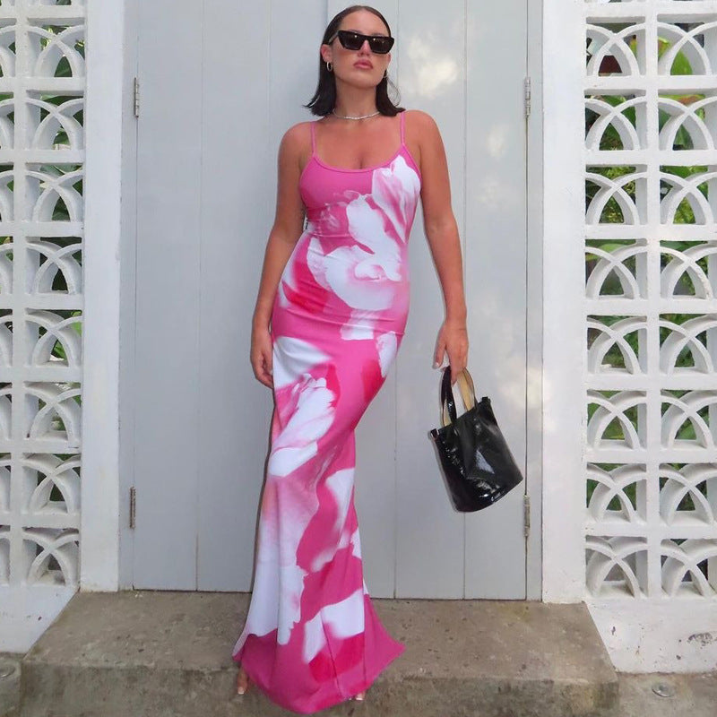Damen Kleidung Sommer Sexy Fashionista Rückenfreies Kleid mit Schlitz und Trägern Damen