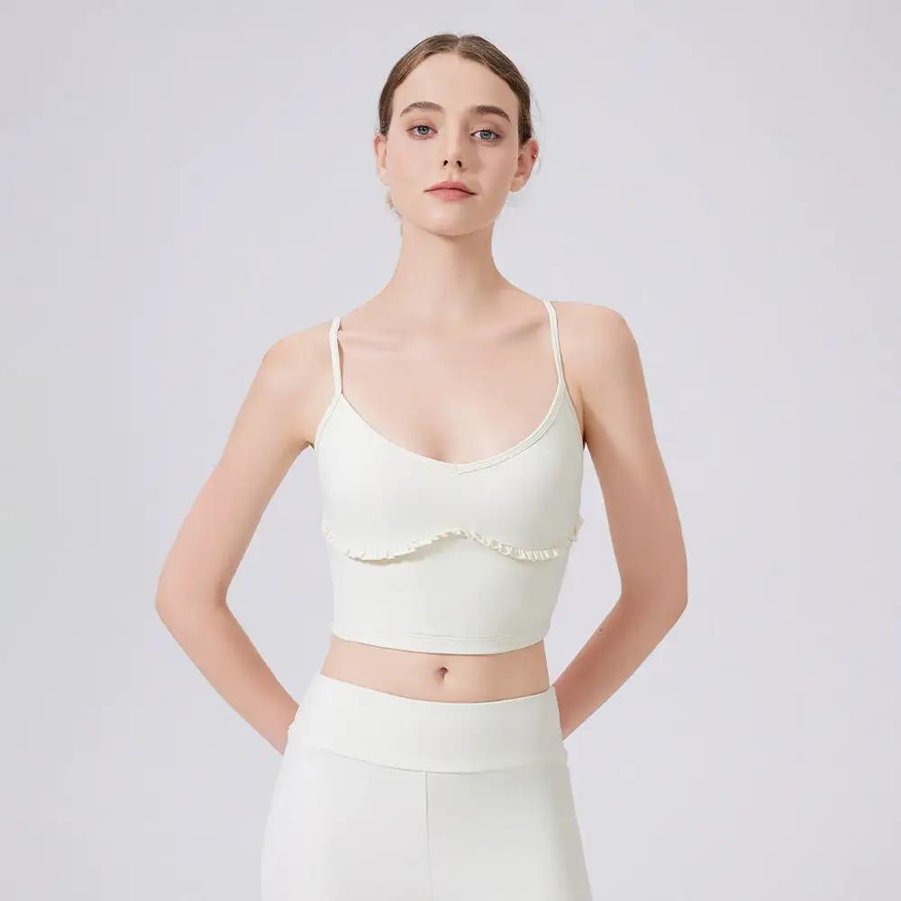Cloud Sense Beauty Back Spaghetti Strap Lace Yoga Vest with Chest Pad Pilates Workout Bra Sports Underwear for Women by Wanita Store