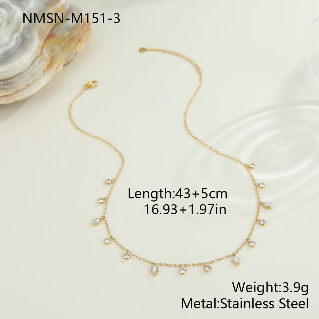 18K Gold Titanium Steel Zircon Bead Necklace Necklace Light Luxury Clavicle Chain Stainless Steel Ornament High Grade Jewelry