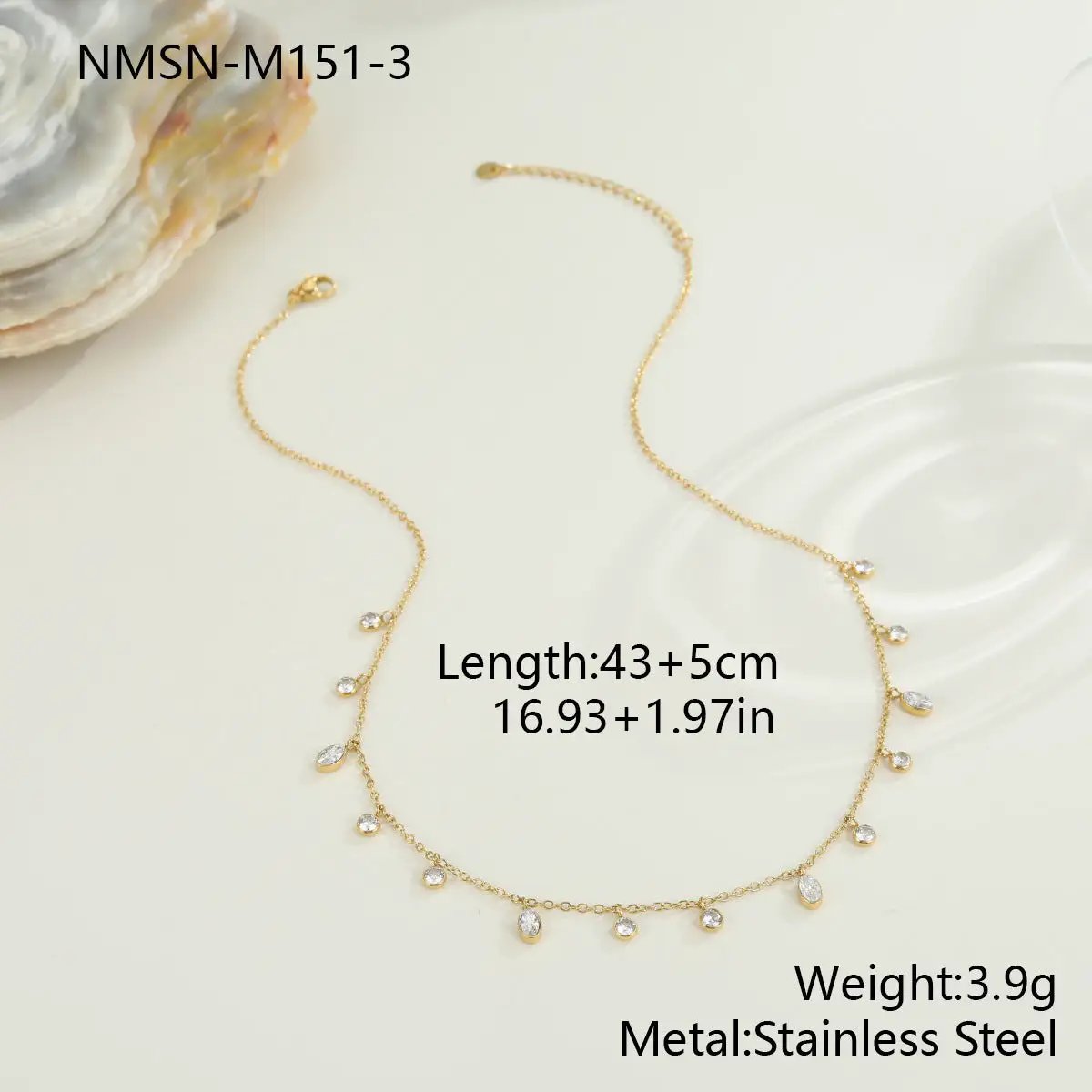 18K Gold Titanium Steel Zircon Bead Necklace Necklace Light Luxury Clavicle Chain Stainless Steel Ornament High Grade Jewelry by Wanita Store