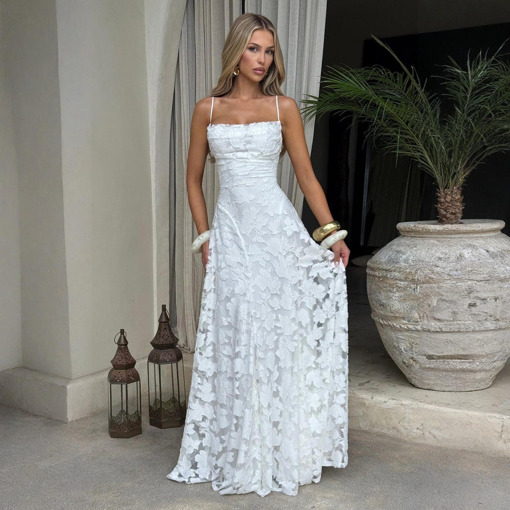 Sommer Damen Sexy Träger Chiffon Elegantes Rückenfreies Abendkleid