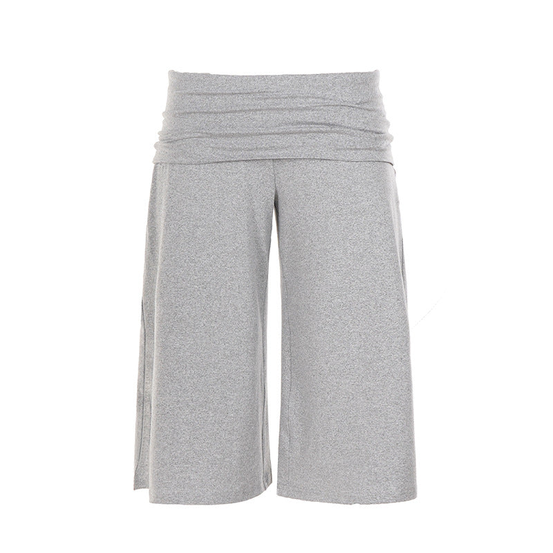 Casual Sports Cropped Pants Retro Waist Solid Color Simple Straight-Leg Pants High Waist All Matching Wide Leg Pants