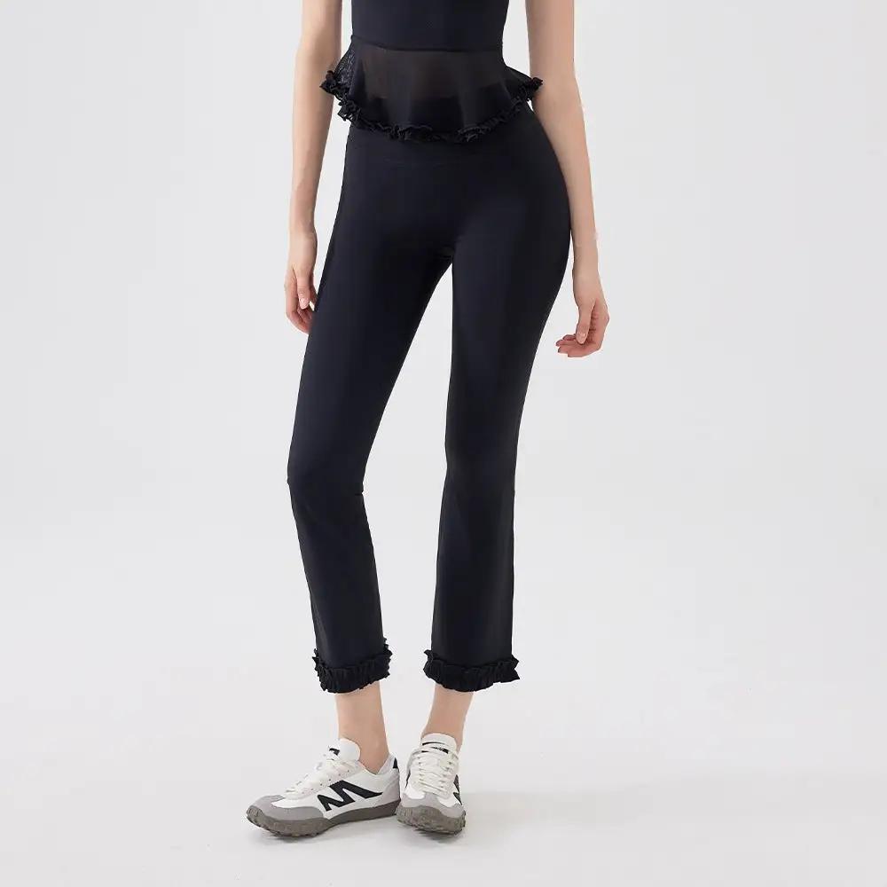 High Waist Lace Slimming Smoke Tube Cropped Pants Slim Fit Yoga Pants Women Hip Lifting Running Workout Pants Fitness Pants by Wanita Store