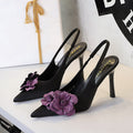 Cocktail Hollow Out Cutout out Back Strap Pointed Stiletto Heel High Heels Color Blocking Floral Damen Schuhe Shallow Mouth Pumps