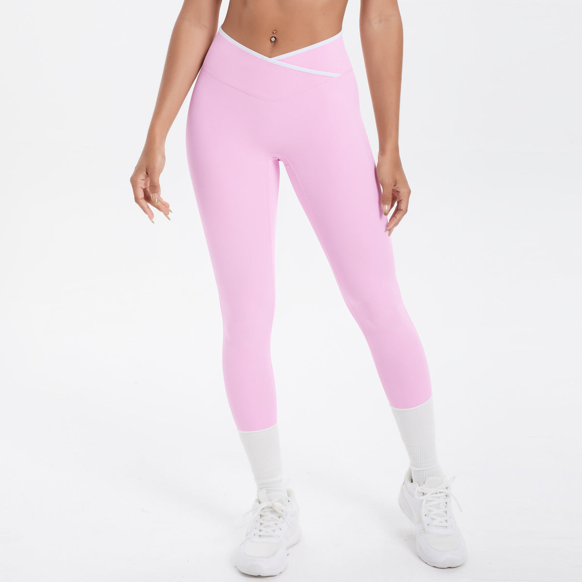 Nude Feel Skinny Yoga Hose Kontrastfarbe Sexy Hüftlifting Cross High Waist Cropped Hose Damen Sport Fitness Hose