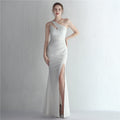 Satin Slim Fit One Shoulder Lang Debütantin Gala Dinner Schlankmachendes Fishtail Hochzeitsauto Model Ausstellungsabendkleid