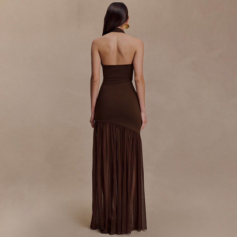 Women Dress Elegant Halter Sexy Cutout Pleated Backless Sheath Dress