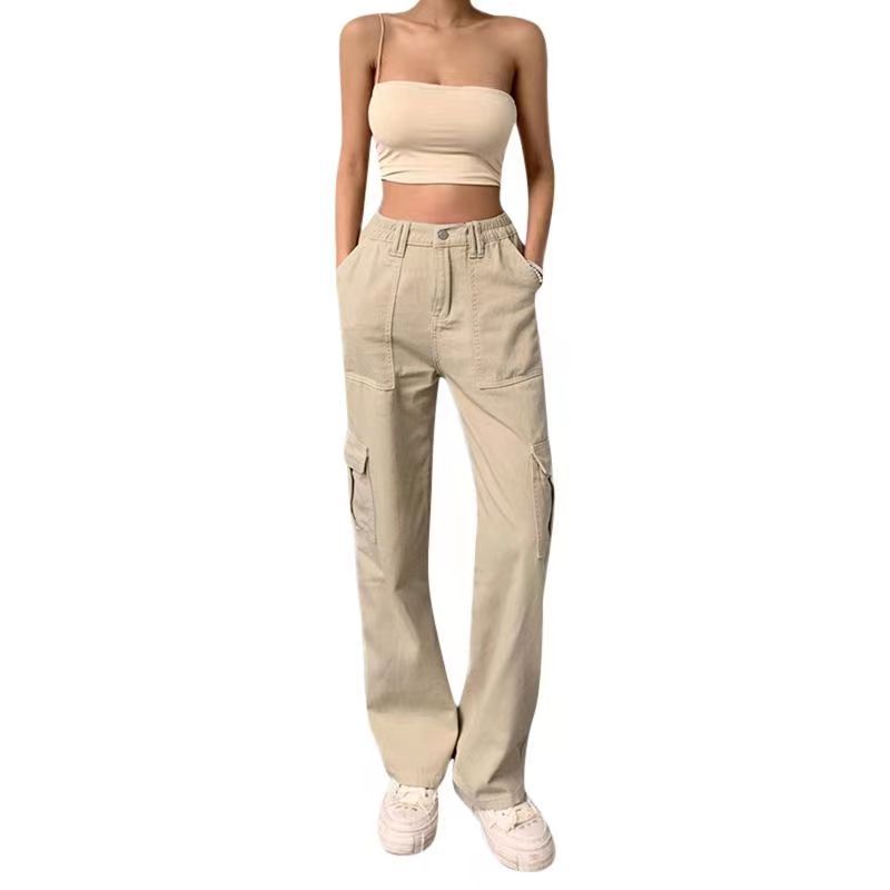 Schlanke High Waist Cargo-Hose für Damen mit mehreren Taschen