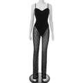 Damen Kleidung Sexy Spitze Tube Tops Riemen Rückenausschnitt Micro Transparente Mesh Hose Jumpsuit Damen