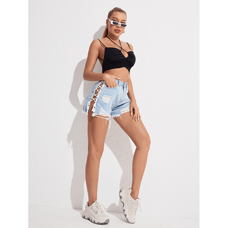 High-Waist Shaping Jeansshorts Damen Sommer Slim Fit Hose
