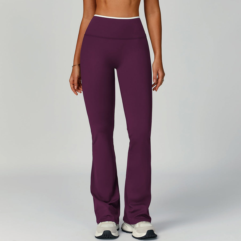Nude Feel Sport-Schlaghose mit Kontrastfarbe, hoher Taille, schnelltrocknend, weitem Bein, Sport-Lauf-Fitness-Bootcut-Hose