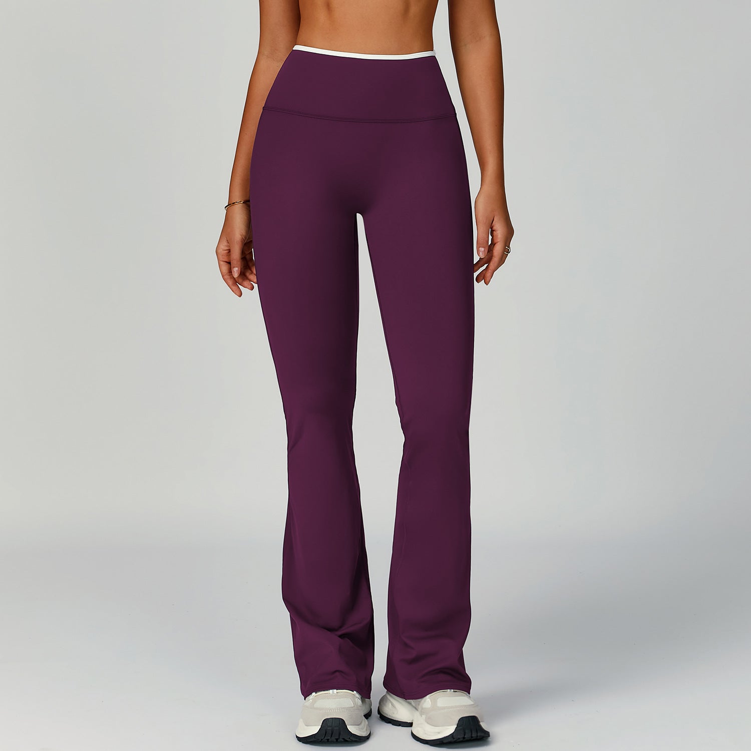 Nude Feel Sport-Schlaghose mit Kontrastfarbe, hoher Taille, schnelltrocknend, weitem Bein, Sport-Lauf-Fitness-Bootcut-Hose