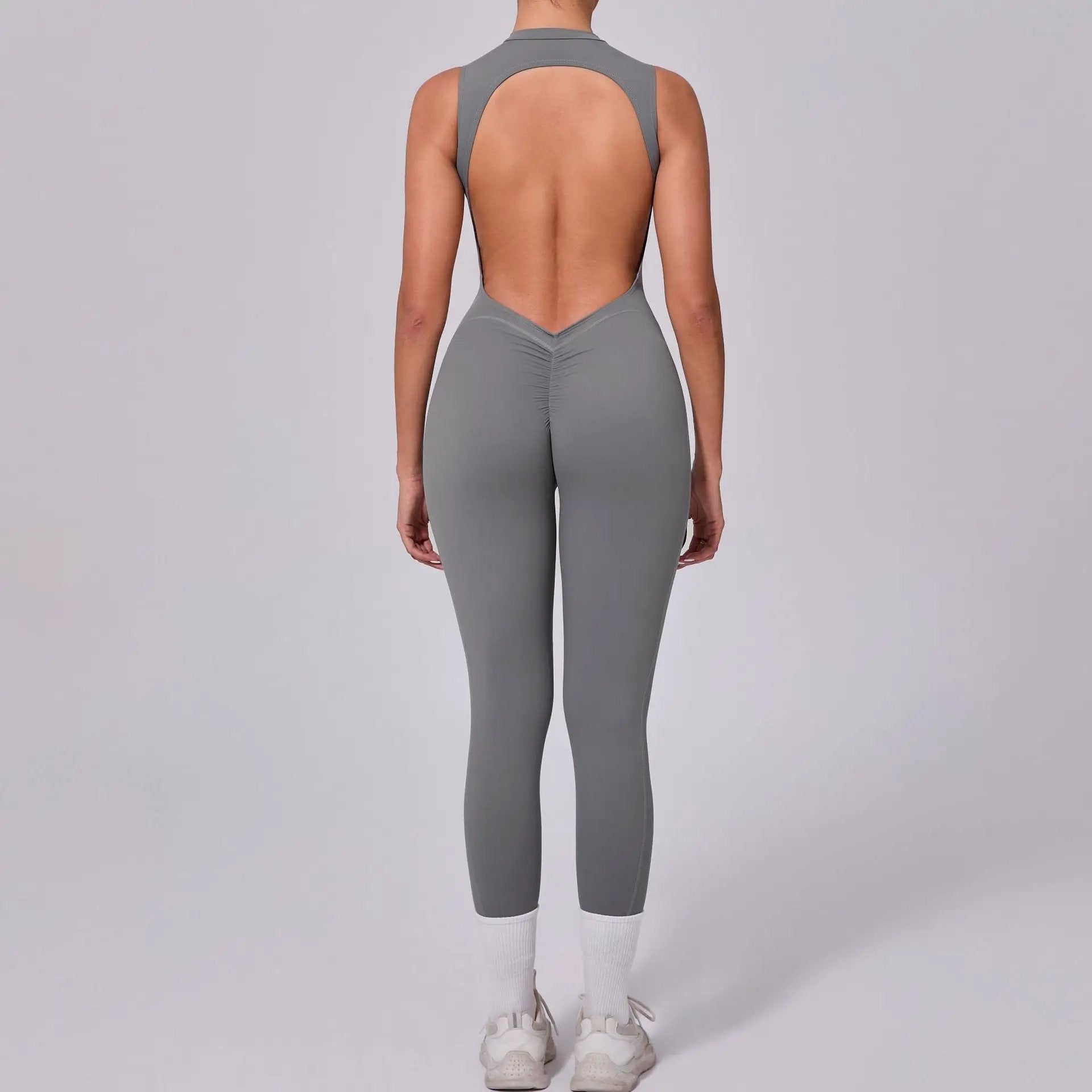Backless Sleeveless Yoga Jumpsuit Peach Hip Fitness Detachable Chest Pad Sports Jumpsuit by Wanita Store