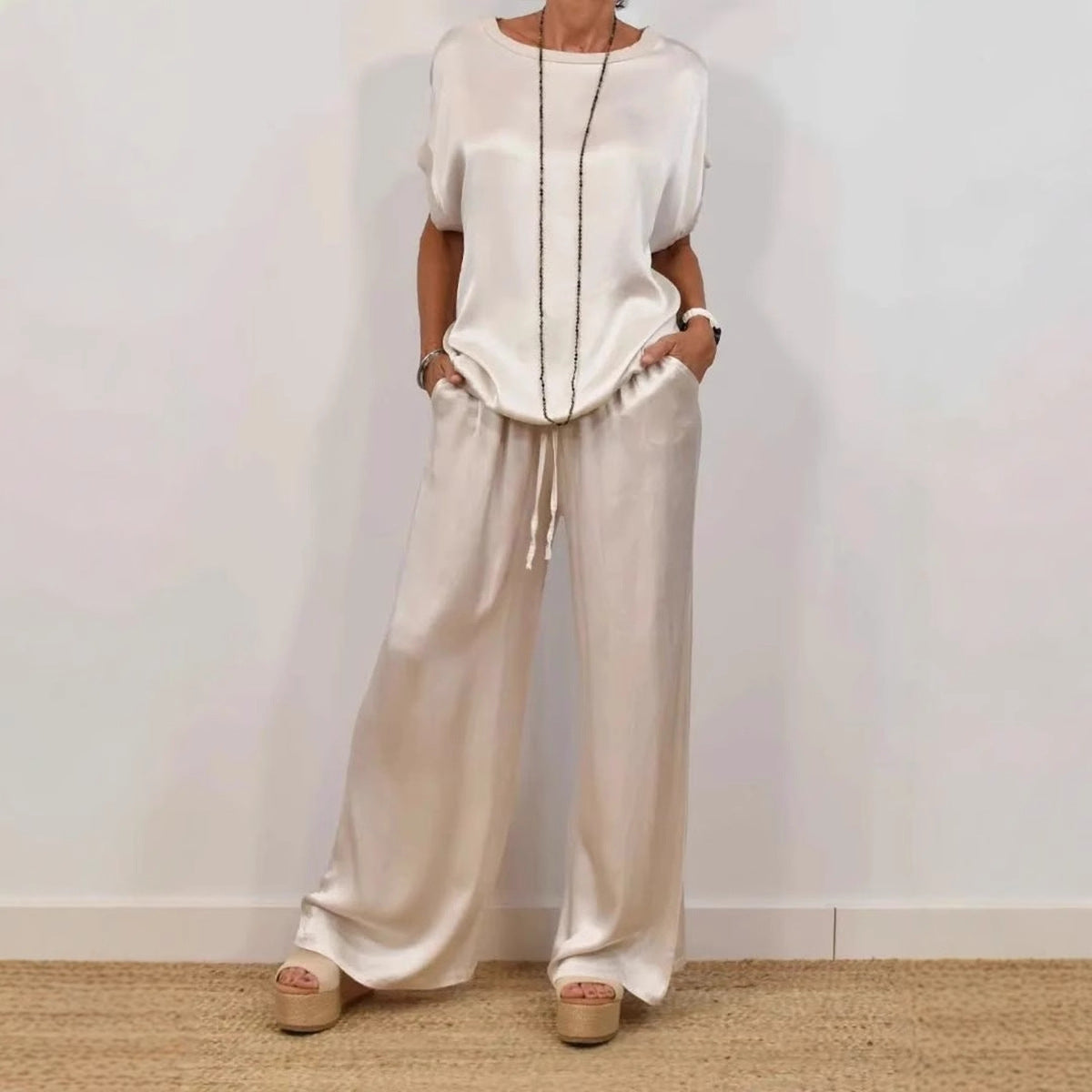 Frühjahr Sommer Trend Loose Shirt Weite Hose Lässige Zweiteilige Sets