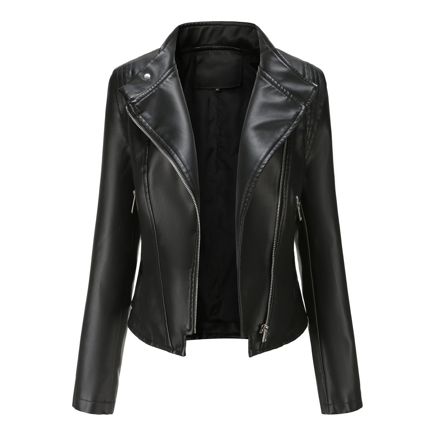Faux-Leder Stehkragen Damen Slim-Fit Ledermantel Damen Frühling Herbst Dünner Langarm Mantel Kurze Damen Jacke Übergröße