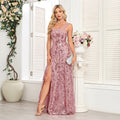 Hochwertiges Abendkleid A-Linie Pailletten Blumen Tüll Stickerei Gastkleid Seitenschlitz Langes Partykleid