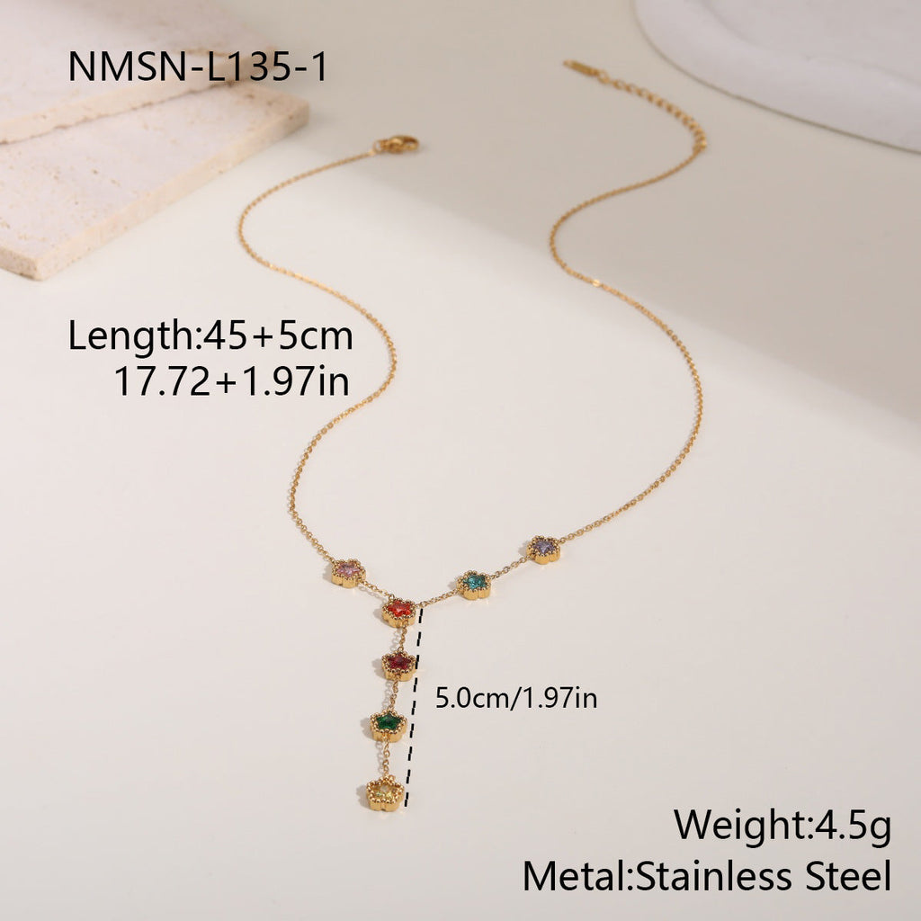 Floral Color Zircon Stainless Steel Necklace Y Word Chain High Sense Necklace