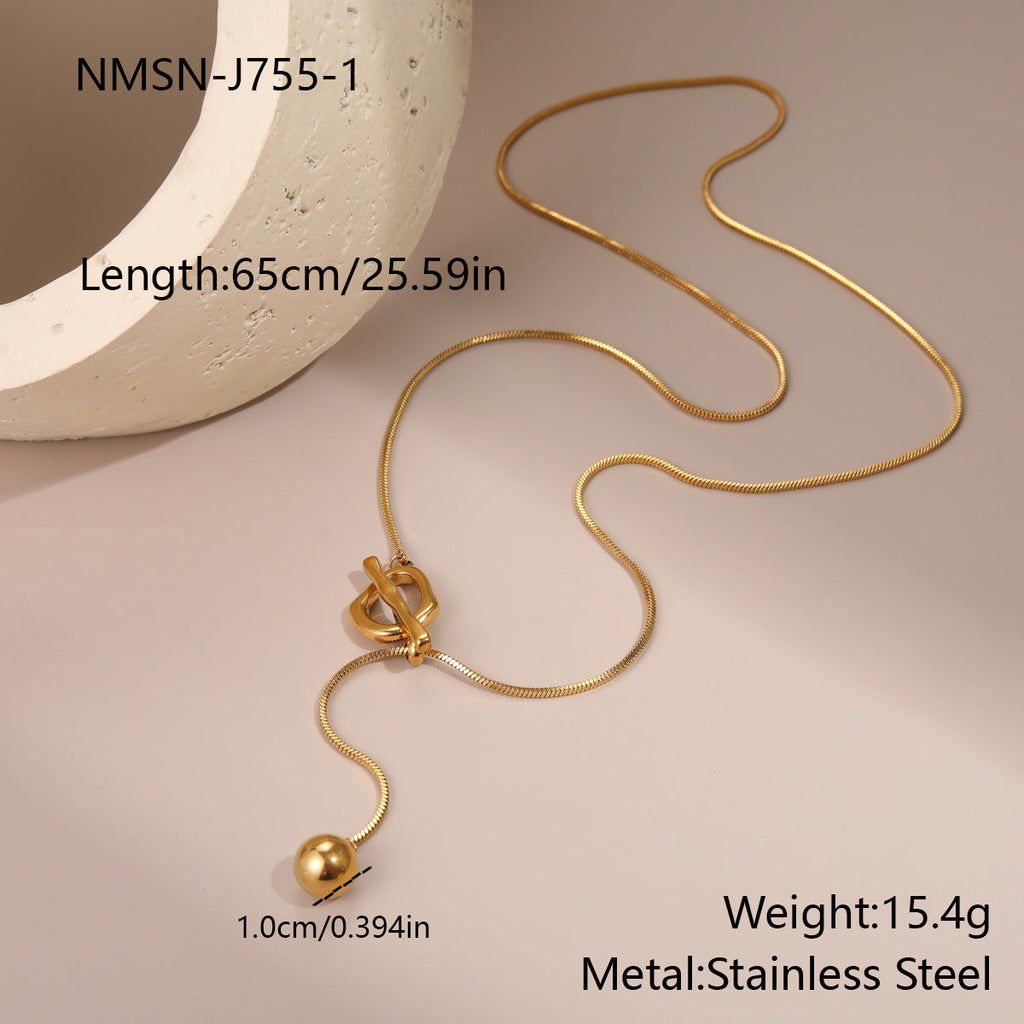 Geometric Abstract round Embellished Stainless Steel Necklace Long Y Shaped Chain Design Simple Necklace