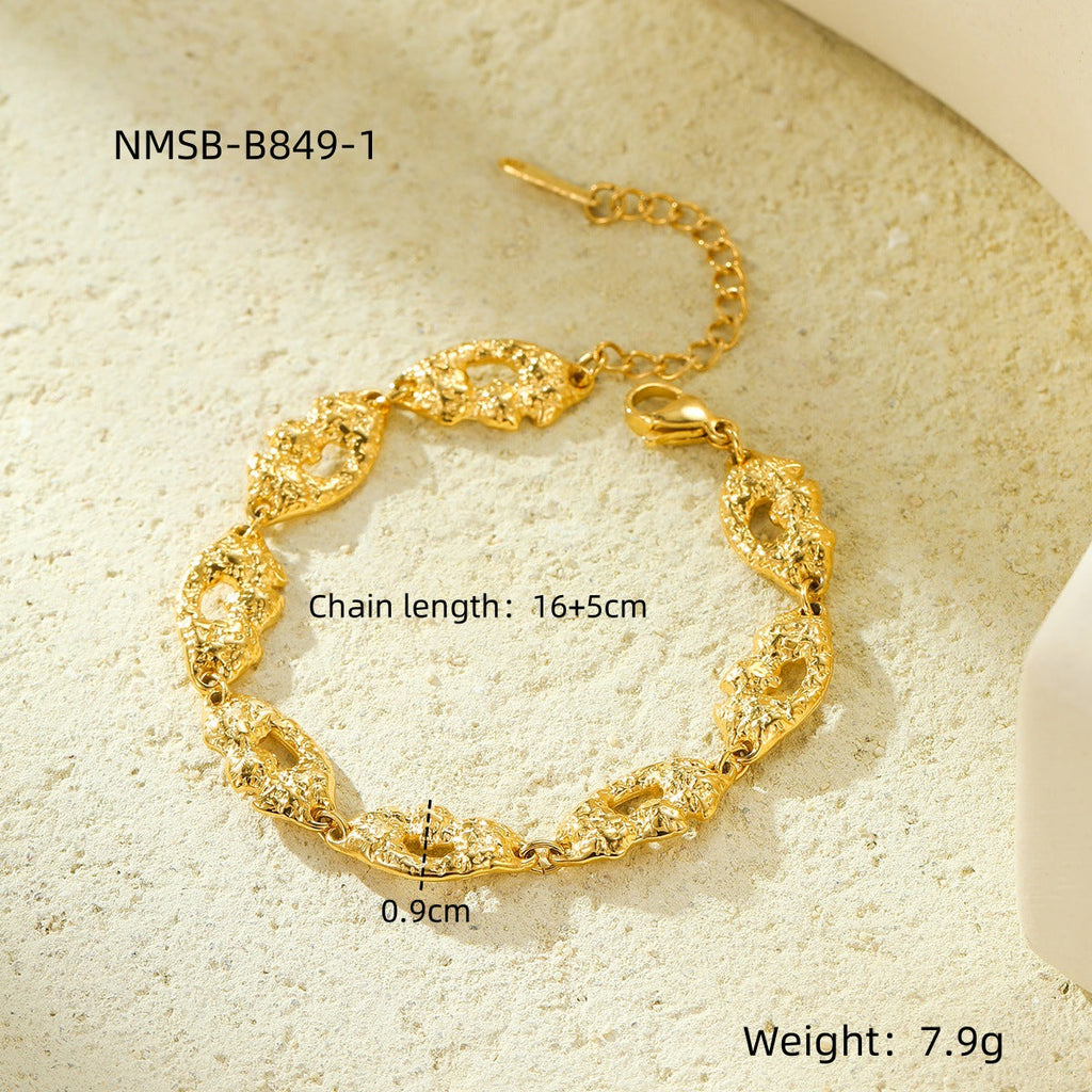 Retro Easy Matching Stainless Steel Texture Bracelet Niche Frosted Hollow Out Cutout Design Titanium Steel Gold Plated Bracelet Accessories