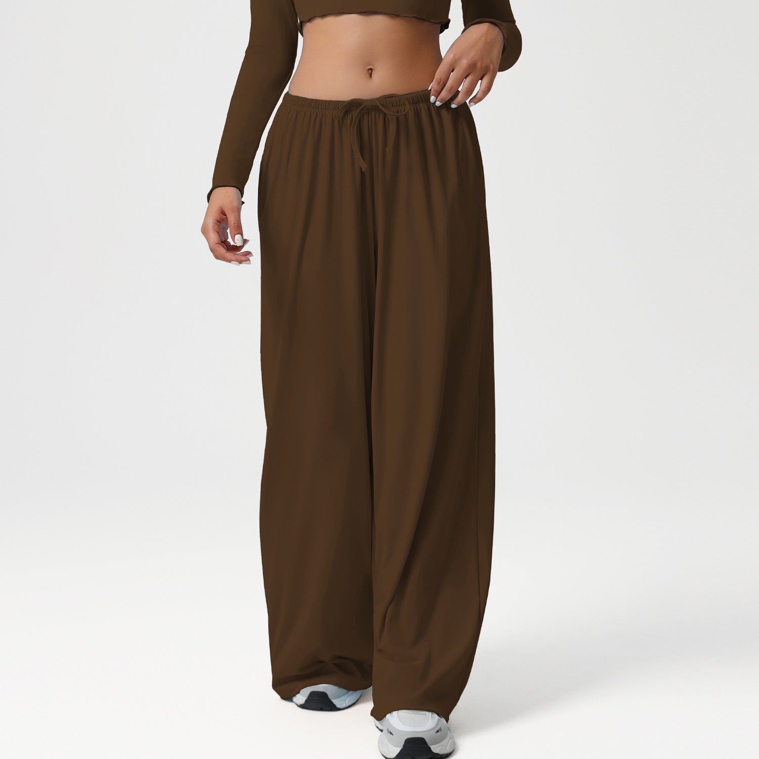 Herbst Winter Weite Beinhose Damen Sporthose Locker Niedrige Taille Fitnesshose Kordelzug Elastische Lässige Yogahose Gürteltasche